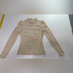 Guess Cream Lace Long-Sleeve Mock Neck Top